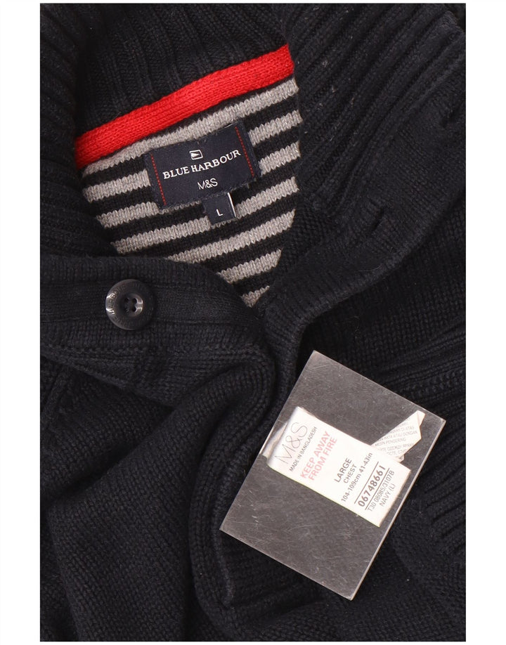 Marks & Spencer Pull à col boutonné pour homme Taille L Bleu marine
