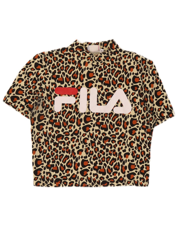 Fila Womens Crop Graphic T-Shirt Top UK 10 Petit Noir Imprimé Animal