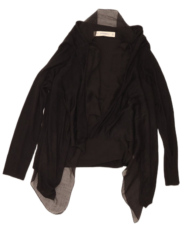 ZARA Femme Asymétrique Ouvert Cardigan Pull UK 12 Moyen Noir Acrylique