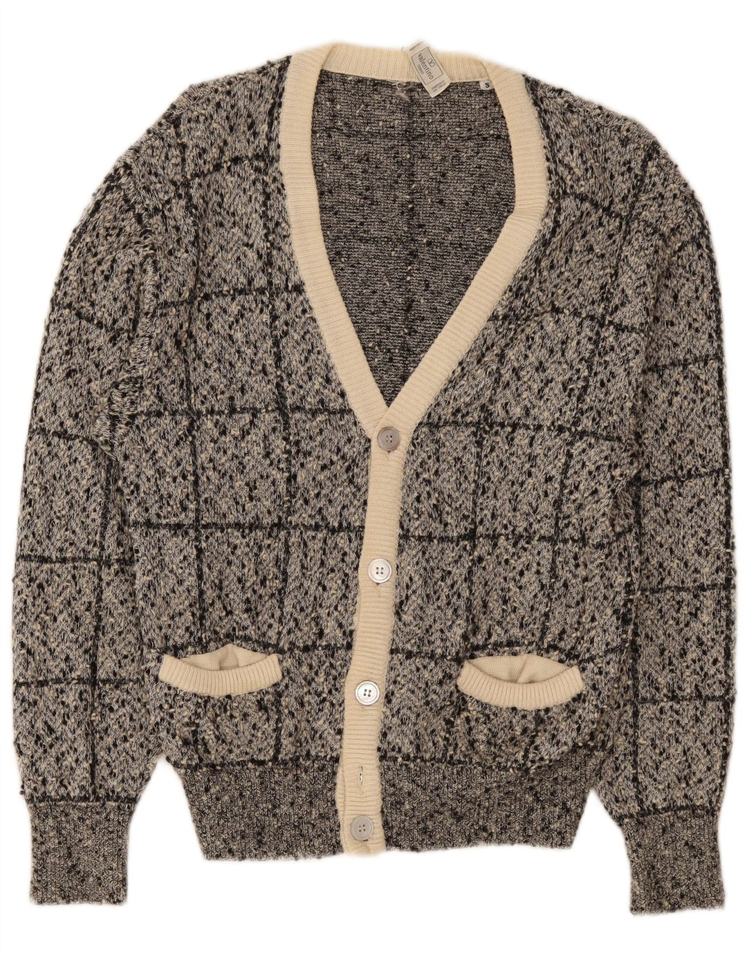 Valentino Cardigan Pull Petit Gris Carreaux Coton Homme