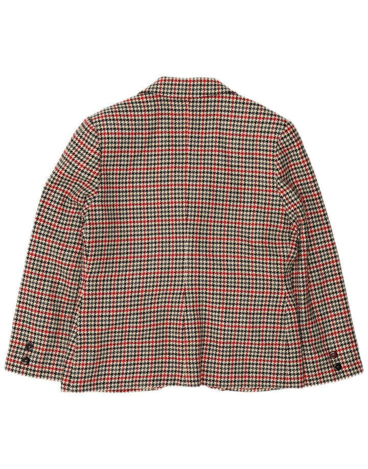 VINTAGE Femme 2 Bouton Blazer Veste UK 16 Grand Pied-de-Poule Beige