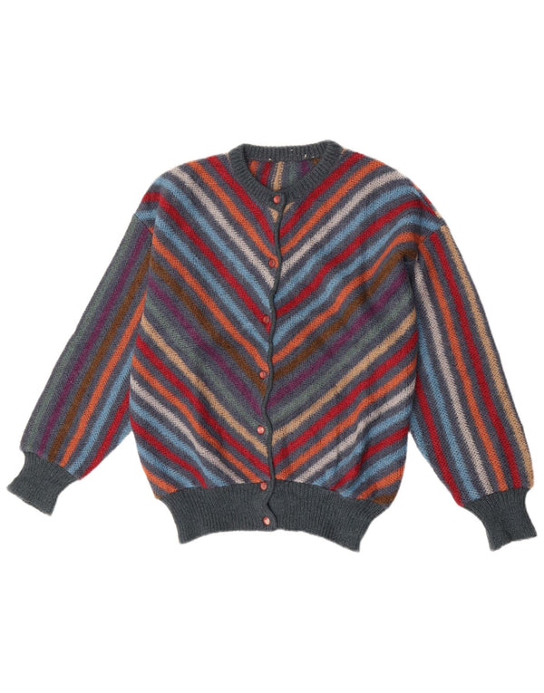 vintage Womens Cardigan Sweater UK 14 Laine rayée multicolore moyenne