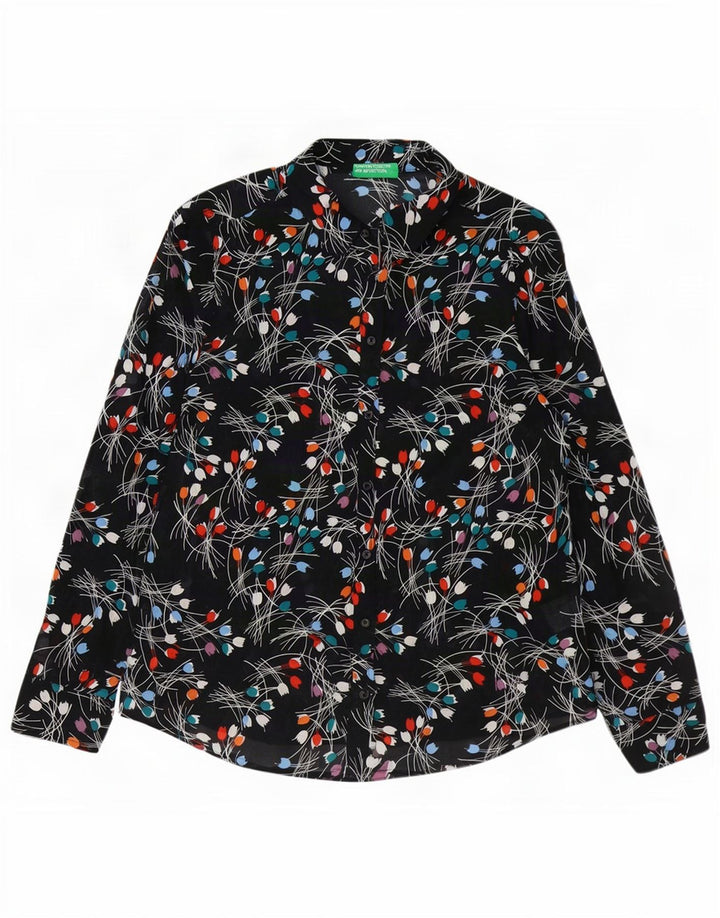Benetton Chemise Femme UK 44 Coton Floral Noir Moyen