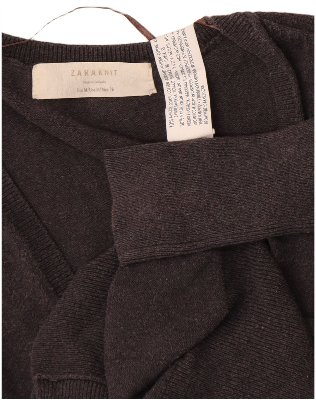 Zara Cardigan Femme Pull UK 12 Coton Gris Moyen