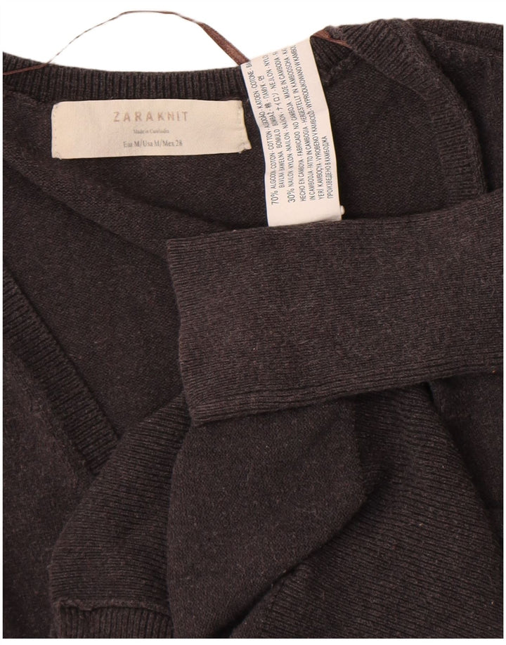 Zara Cardigan Femme Pull UK 12 Coton Gris Moyen