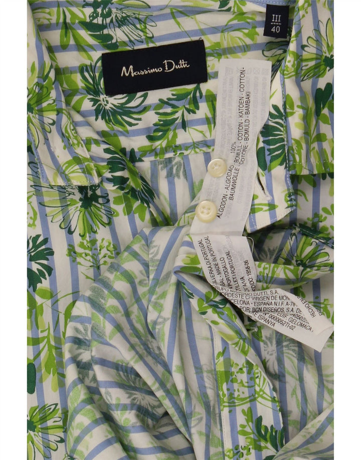 MASSIMO DUTTI Chemise Homme Taille 40 Coton Floral Vert Moyen