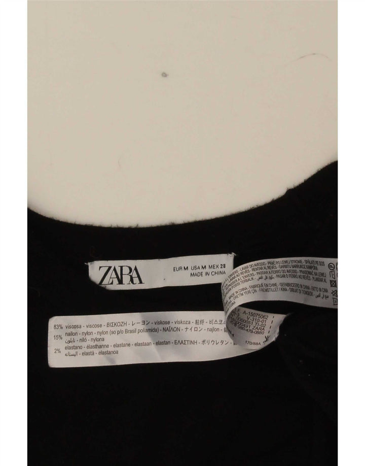 Zara Chemisier en tricot à manches courtes pour femme UK 12 Viscose noir moyen