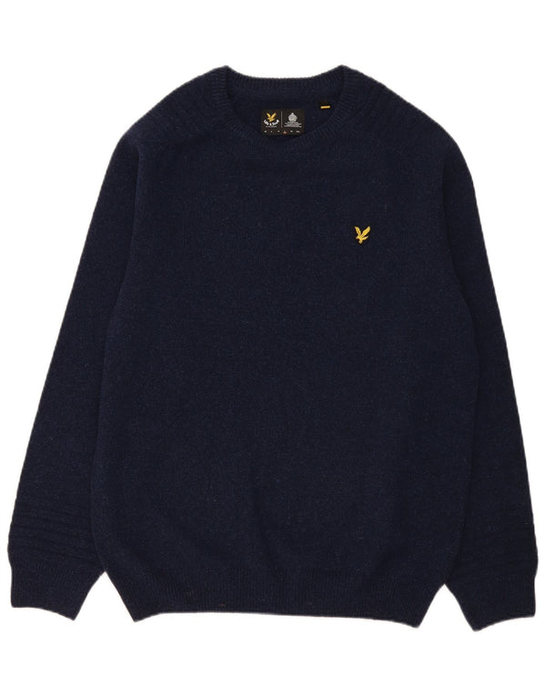 Lyle & Scott Pull à col rond pour homme en laine bleu marine Taille L