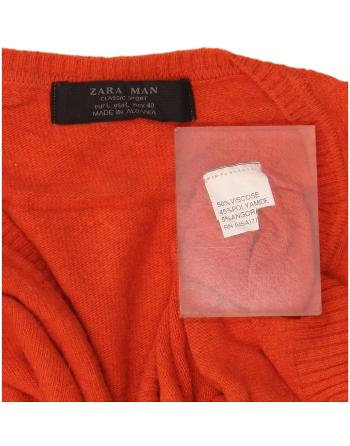 Zara Homme Pull Col V Large Orange Viscose