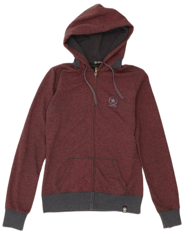 Converse Womens Zip Hoodie Sweater UK 12 Medium Burgundy Colourblock