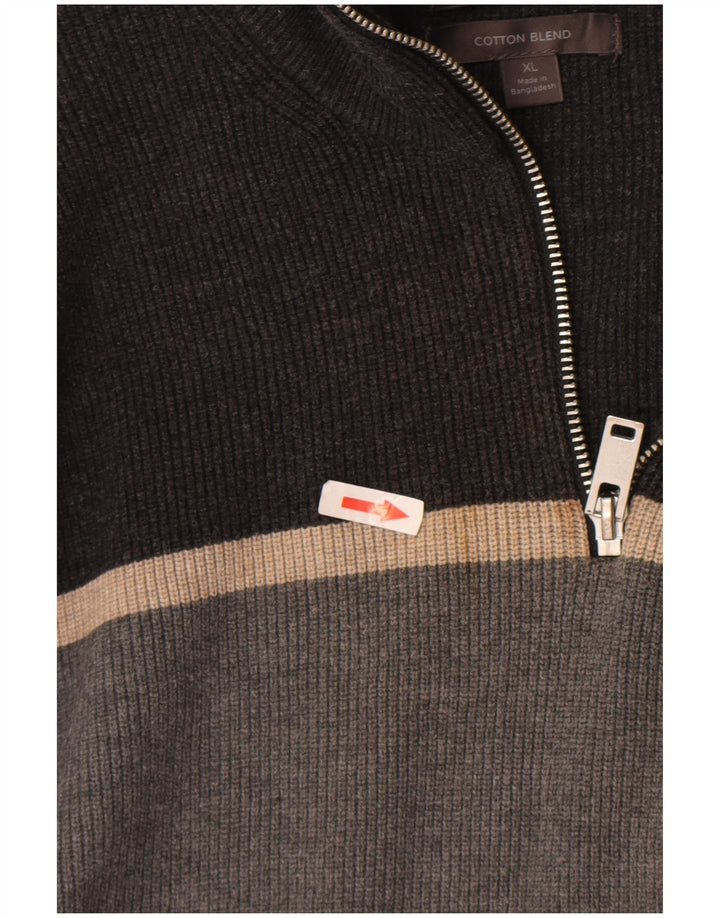 Marks & Spencer Pull col zippé pour homme XL Gris Colorblock Polyester