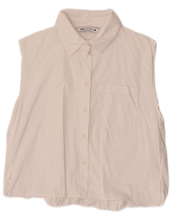 Zara Chemisier sans manches pour femme UK 10 Petit coton blanc