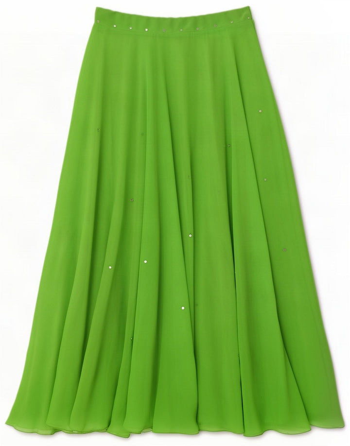 Vintage Womens Maxi Jupe Évasée Small W26 Green Spotted