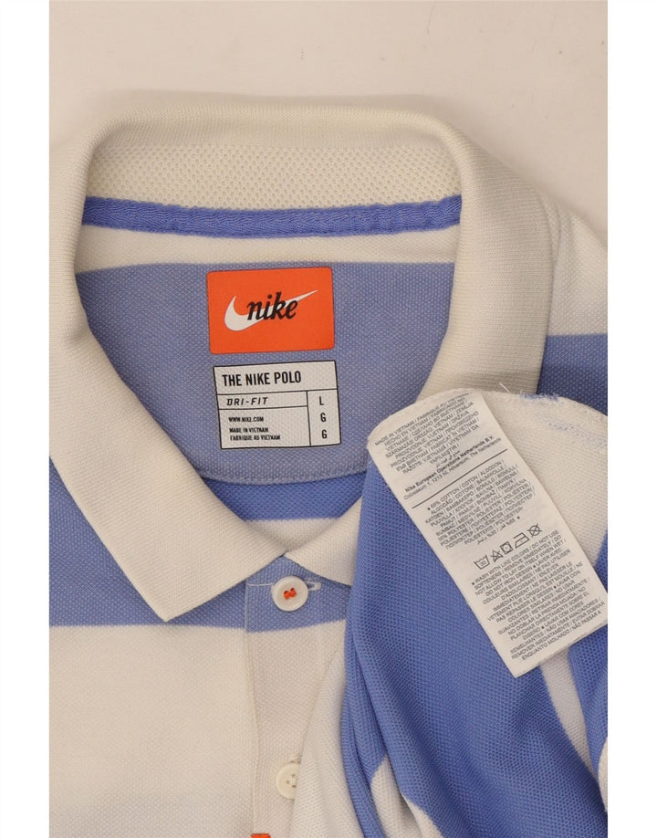 NIKE Polo de rugby Dri Fit pour homme en coton rayé blanc