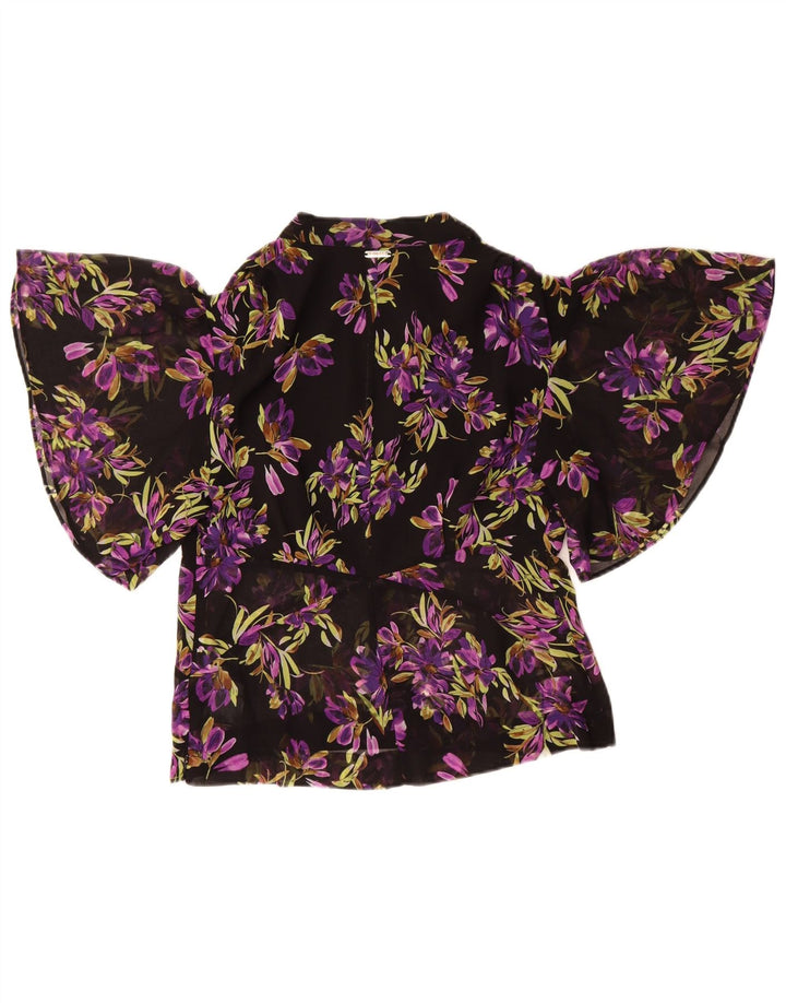 Guess Femme Chemisier Chauve-Souris Top UK 8 Petit Noir Floral Polyester