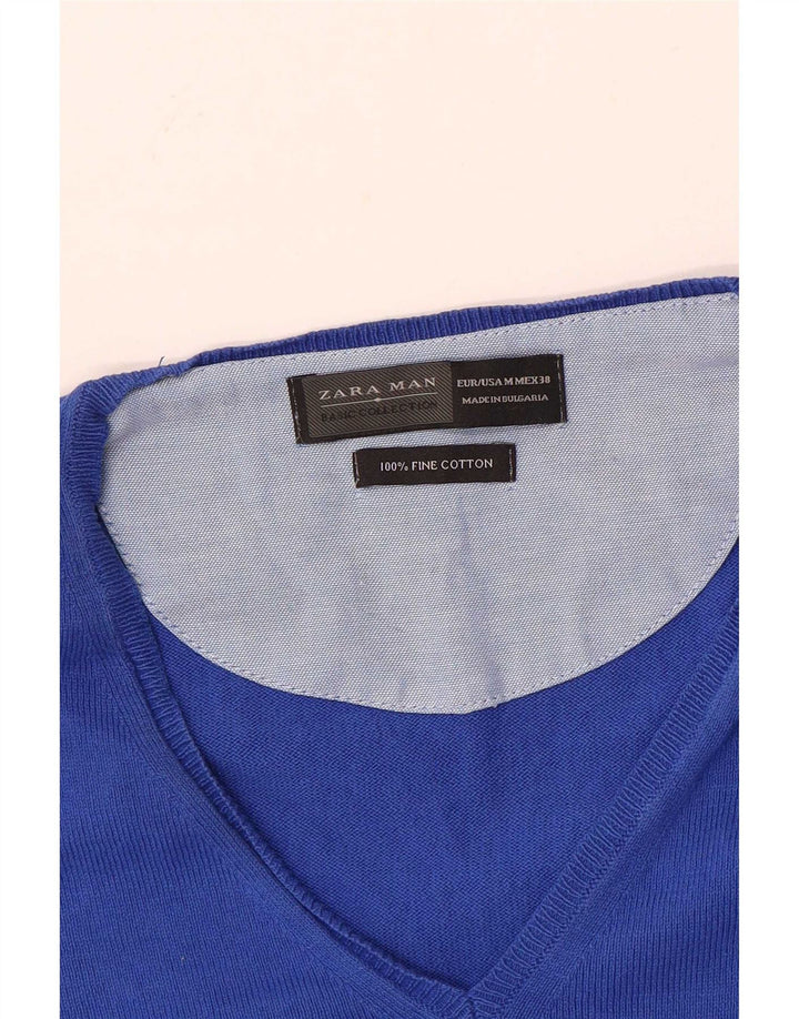 Zara Pull Col V Homme Bleu Moyen Coton