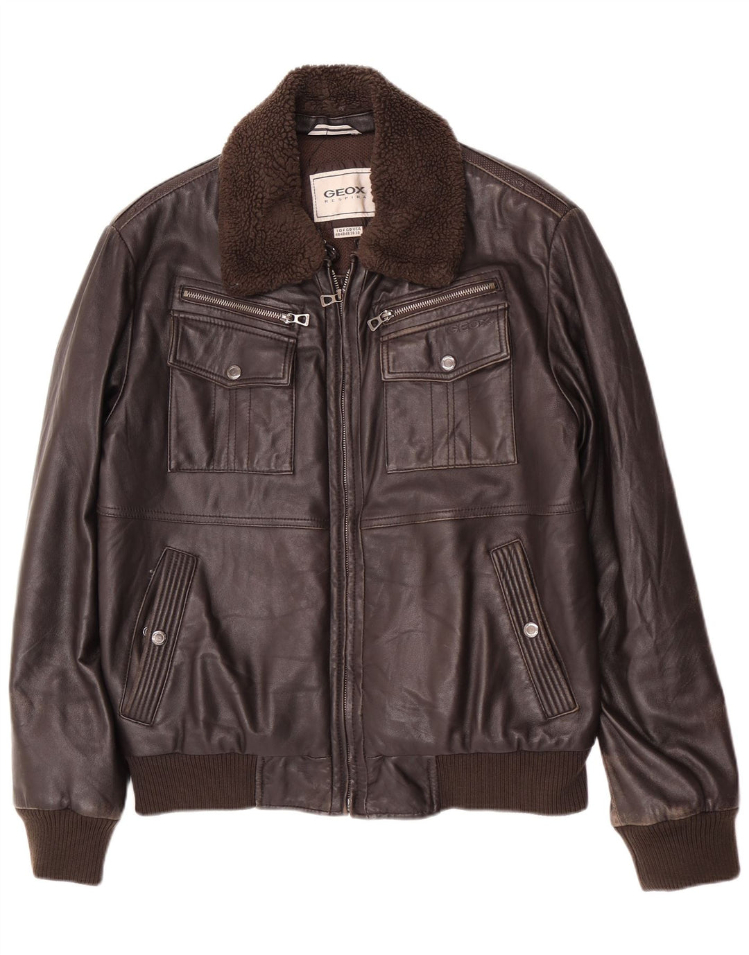 Geox Veste en cuir bomber pour homme UK 38 Marron moyen