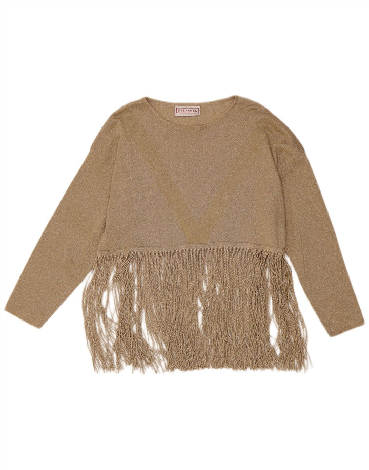 Stefanel Haut surdimensionné à manches longues pour femme UK 14 Medium Gold Cupro