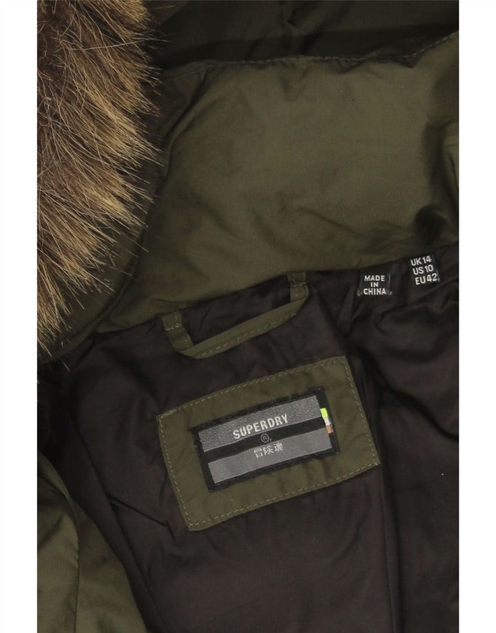 Superdry Manteau rembourré à capuche pour femme UK 14 Large Kaki Polyester
