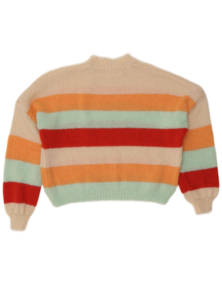 VINTAGE Pull col roulé femme UK 10 Petit Multicolore