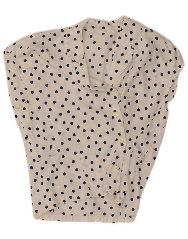 vintage Femme Chemise sans manches Blouse UK 10 Petit Pois Blanc