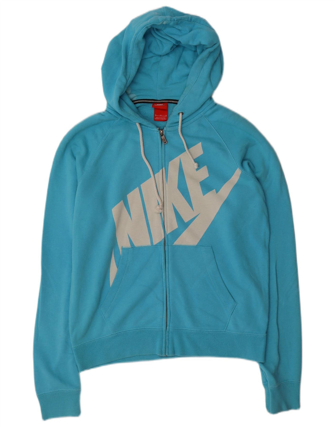 NIKE Pull à capuche zippé graphique pour femme UK 14 Bleu moyen Coton