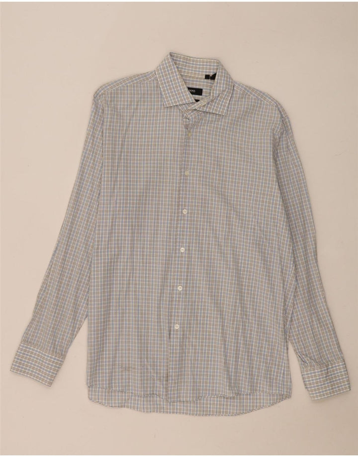 Hugo Boss Chemise coupe régulière pour homme Taille 16 1/2 Grand coton vichy bleu