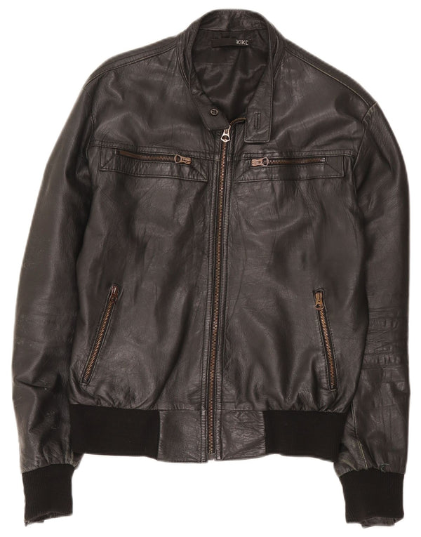 Kikc Veste en cuir pour homme UK 38 Medium Noir