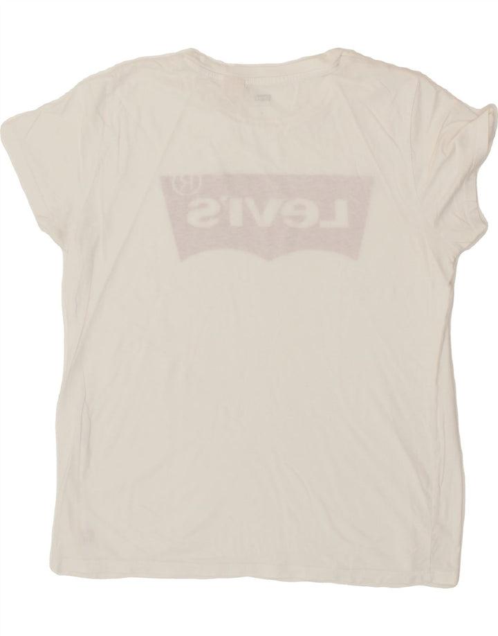 LEVI'S Womens Graphic T-Shirt Top UK 14 Medium White Vintage Levi's and Second-Hand Levi's from Messina Hembry 