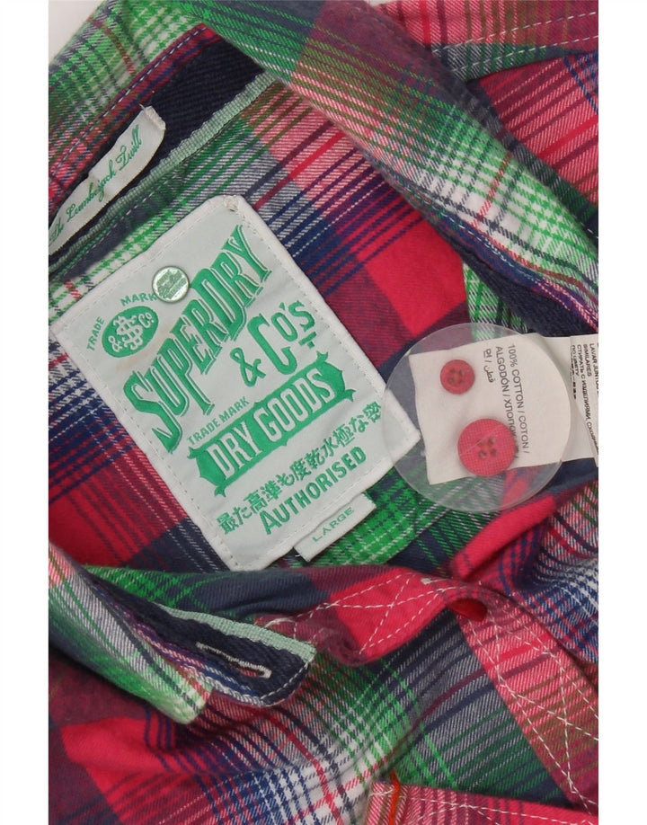 Superdry Chemise Femme UK 14 Grand Coton à Carreaux Rose