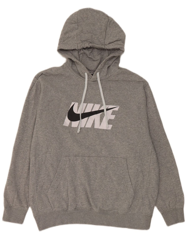 Nike Mens Graphic Hoodie Jumper Large Grey Flecked Cotton