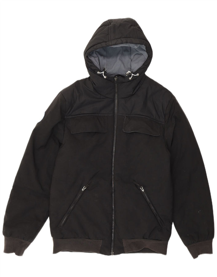 ADIDAS Mens Hooded Bomber Jacket UK 38 Medium Black Nylon Vintage Adidas and Second-Hand Adidas from Messina Hembry 