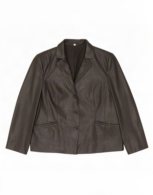 vintage Femmes 3 Boutons Veste Blazer En Cuir UK 20 2XL Noir