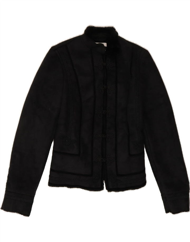 ZARA Womens Sherpa Bomber Jacket UK 10 Small Black Acrylic Vintage Zara and Second-Hand Zara from Messina Hembry 