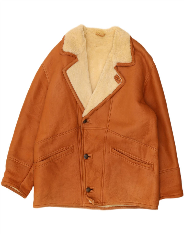 Veste Shearling Homme Vintage UK 40 Grand Cuir Marron