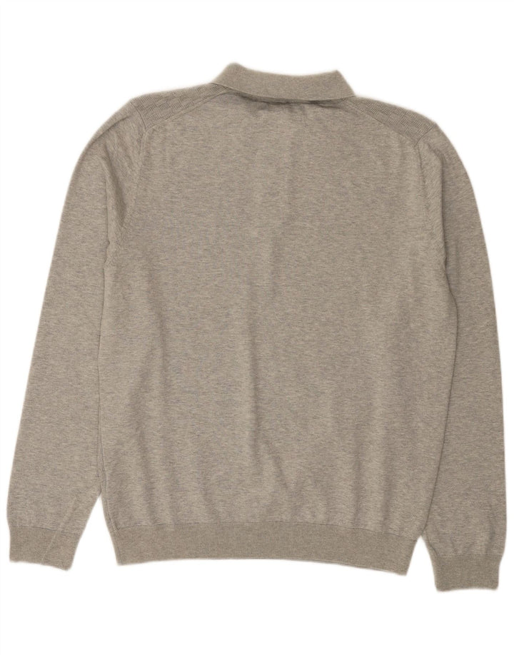 Marks & Spencer Pull Col Polo Homme Gris Moyen Coton Géométrique
