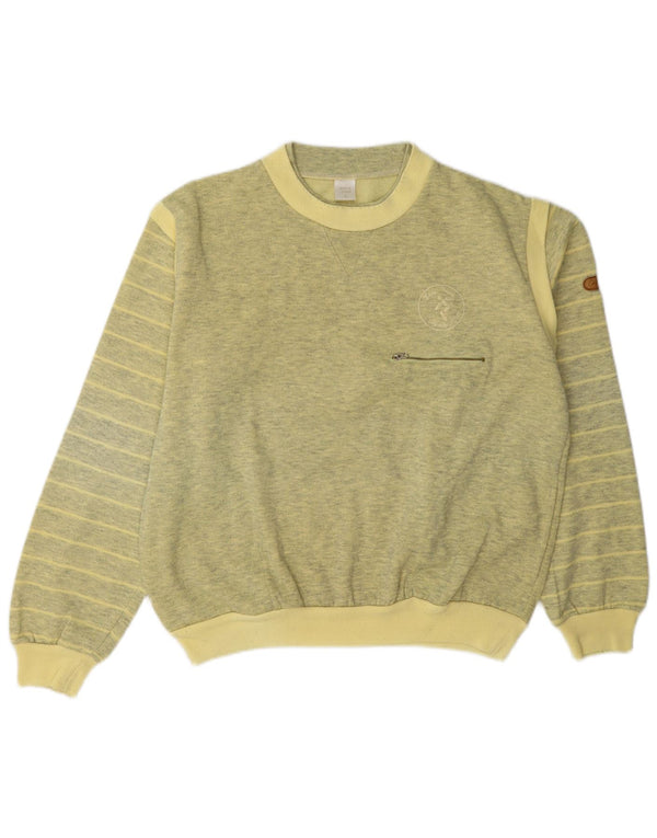 vintage Mens Sweatshirt Jumper Grand Jaune Rayé