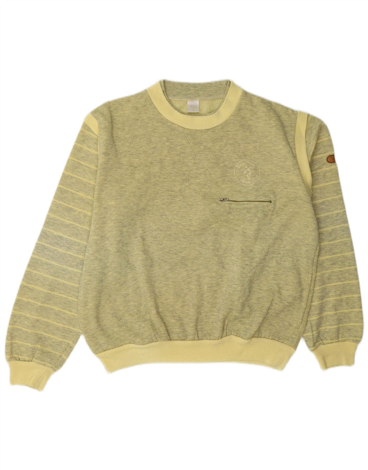 vintage Mens Sweatshirt Jumper Grand Jaune Rayé