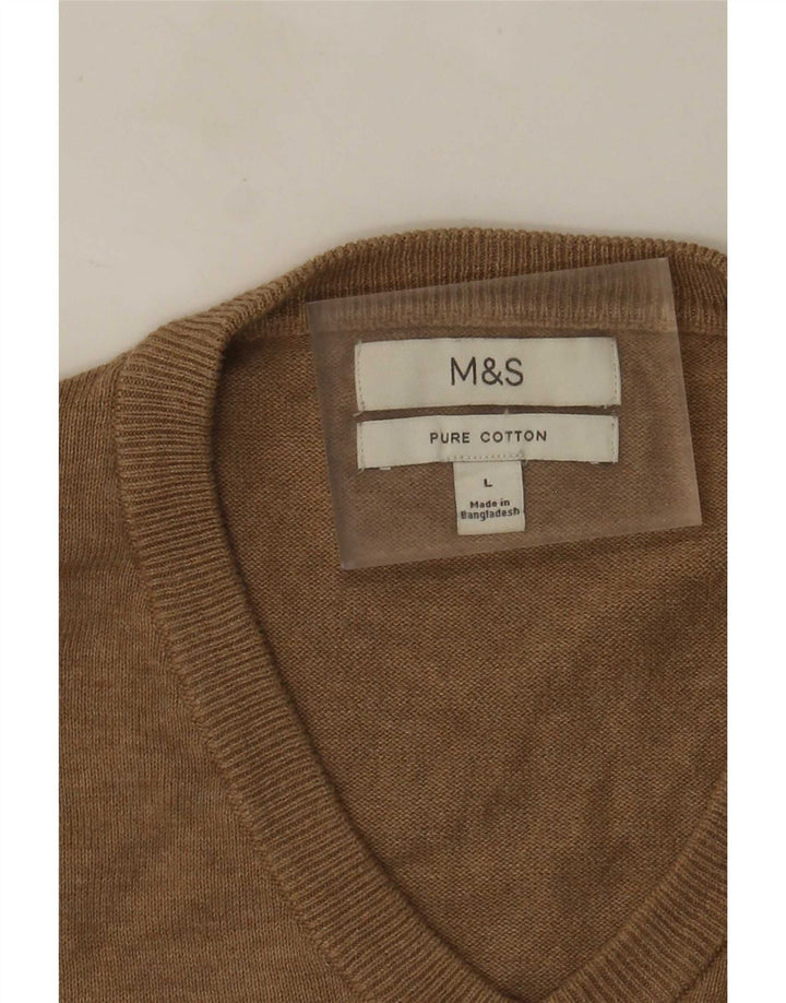Marks & Spencer Pull col V pour homme en coton marron Taille L