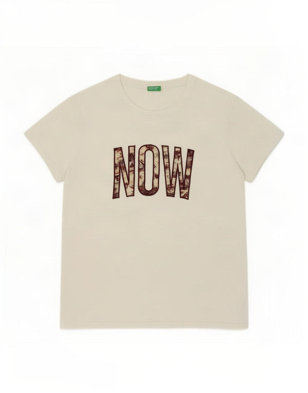 Benetton T-Shirt Graphique Top Blanc Moyen Coton Homme