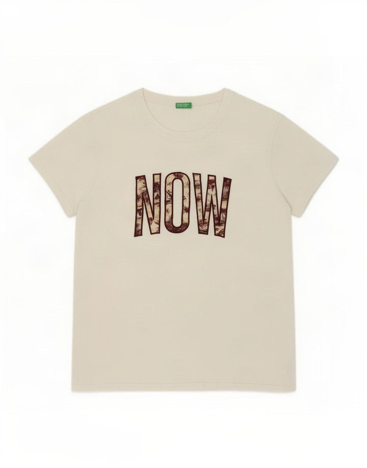 Benetton T-Shirt Graphique Top Blanc Moyen Coton Homme