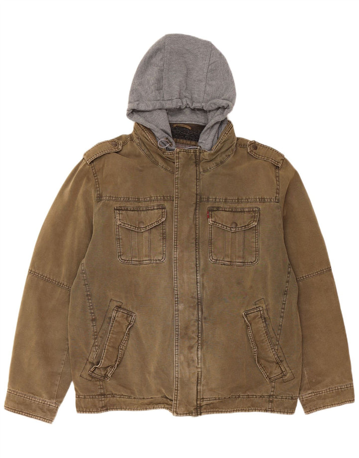 LEVI'S Veste Sherpa militaire à capuche en jean pour homme UK 42 XL Kaki Coton