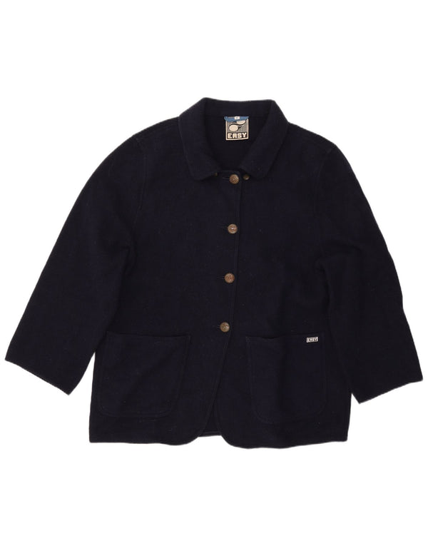 EASY Veste blazer à manches 3/4 et 4 boutons pour femme IT 46 Large Bleu marine