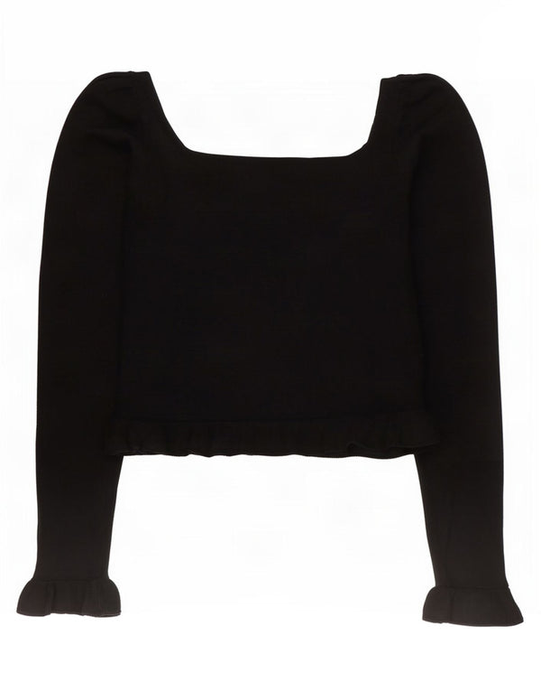 Zara Womens Crop Long Sleeve Blouse Top UK 10 Small Noir Viscose