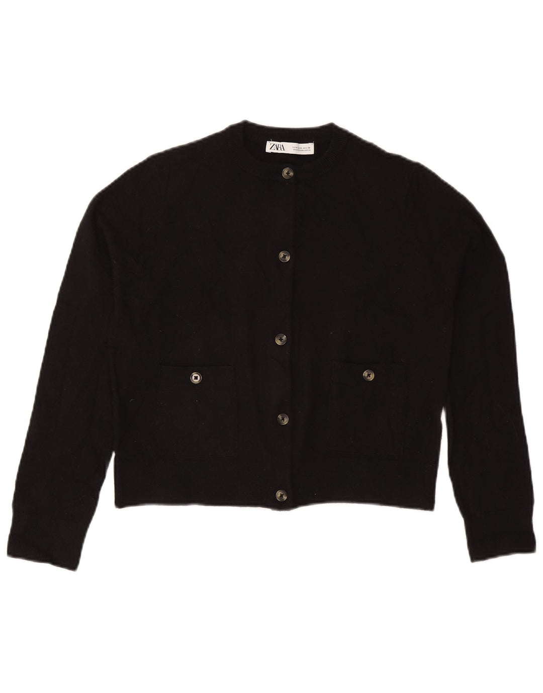 Zara Womens Crop Cardigan Pull UK 10 Petit Noir