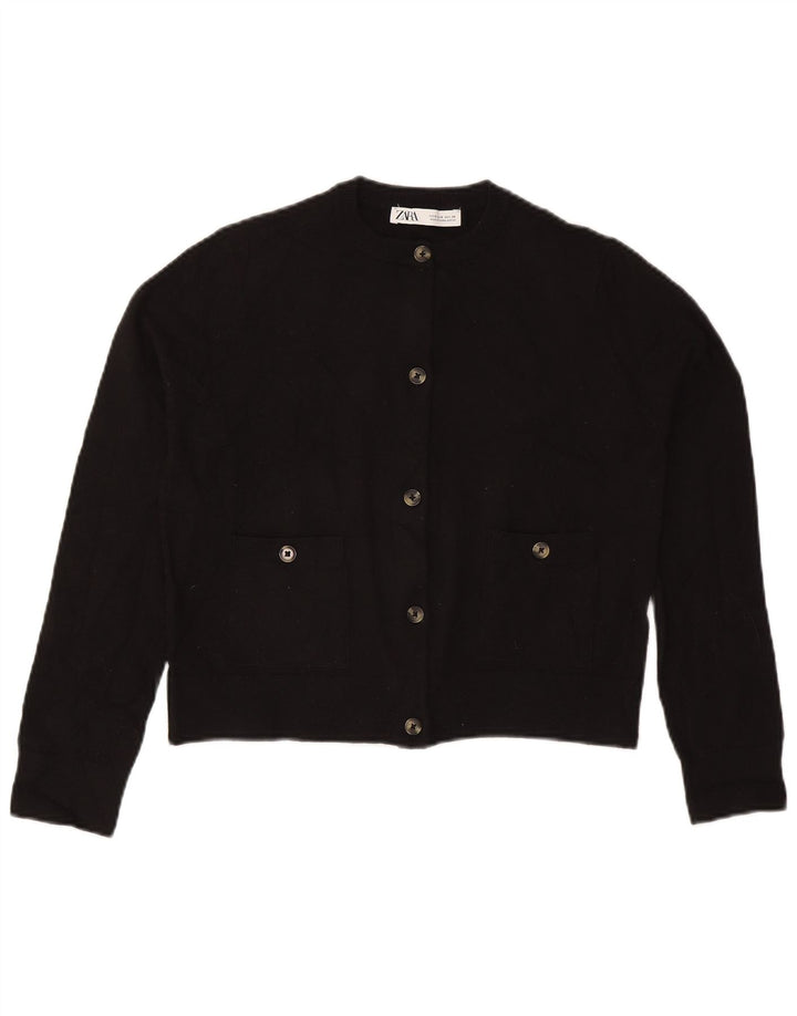 Zara Womens Crop Cardigan Pull UK 10 Petit Noir