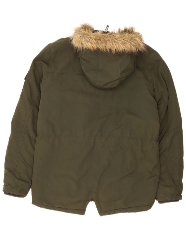 Ellesse Mens Hooded Parka Jacket UK 38 Medium Khaki Nylon