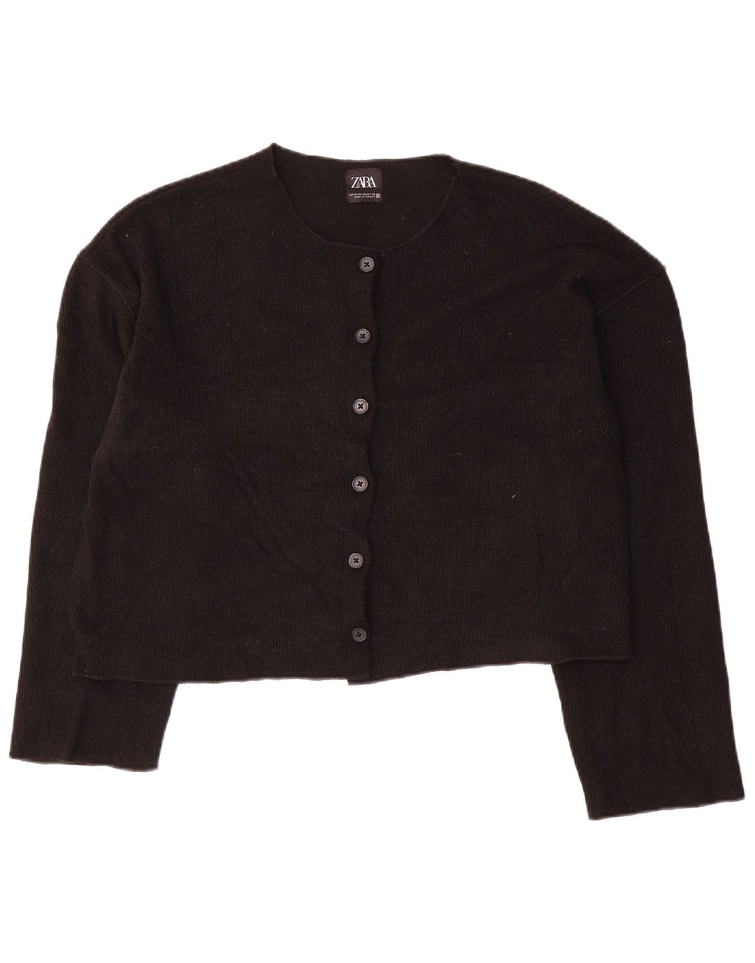 Zara Femmes Crop Cardigan Pull UK 18 XL Noir Polyester