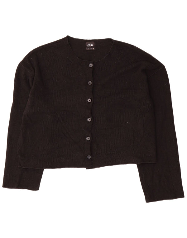 Zara Femmes Crop Cardigan Pull UK 18 XL Noir Polyester