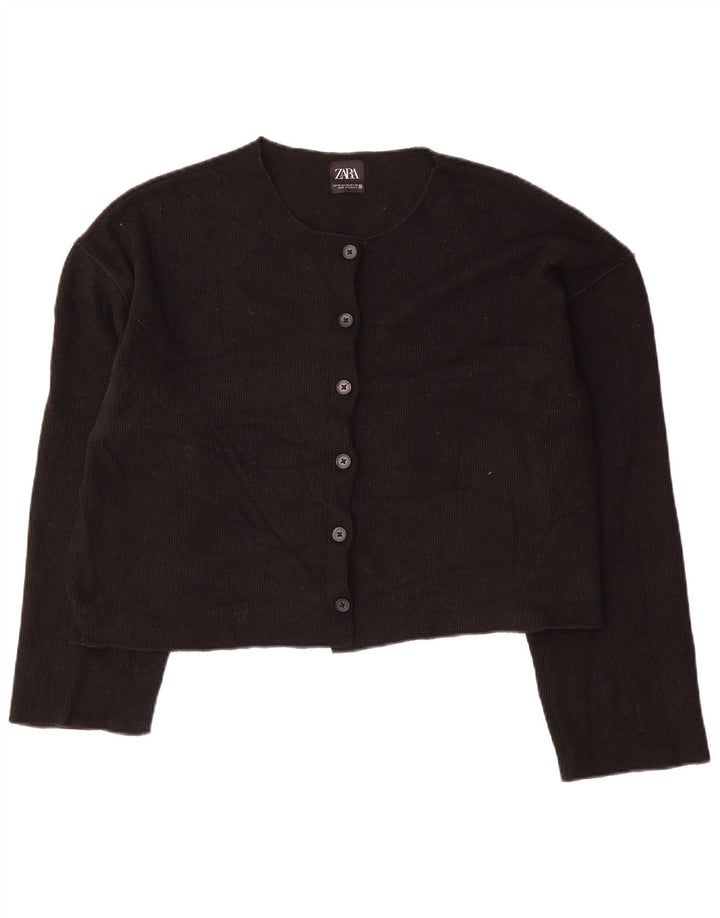 Zara Femmes Crop Cardigan Pull UK 18 XL Noir Polyester